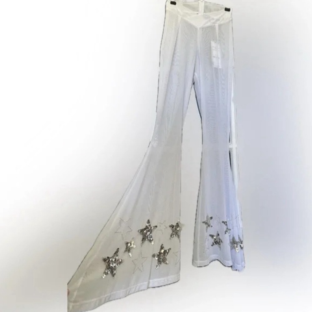 BNWT White Embellished Flared Pants - Women's Jumpsuit Bottoms - Picture 4 of 10